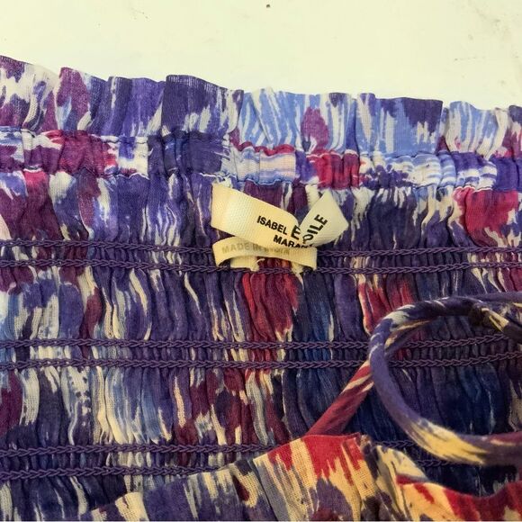 Isabel Marant Etoile Anka Smocked Tiered Cotton Mini Dress Floral Ruffle 38 - Picture 8 of 10